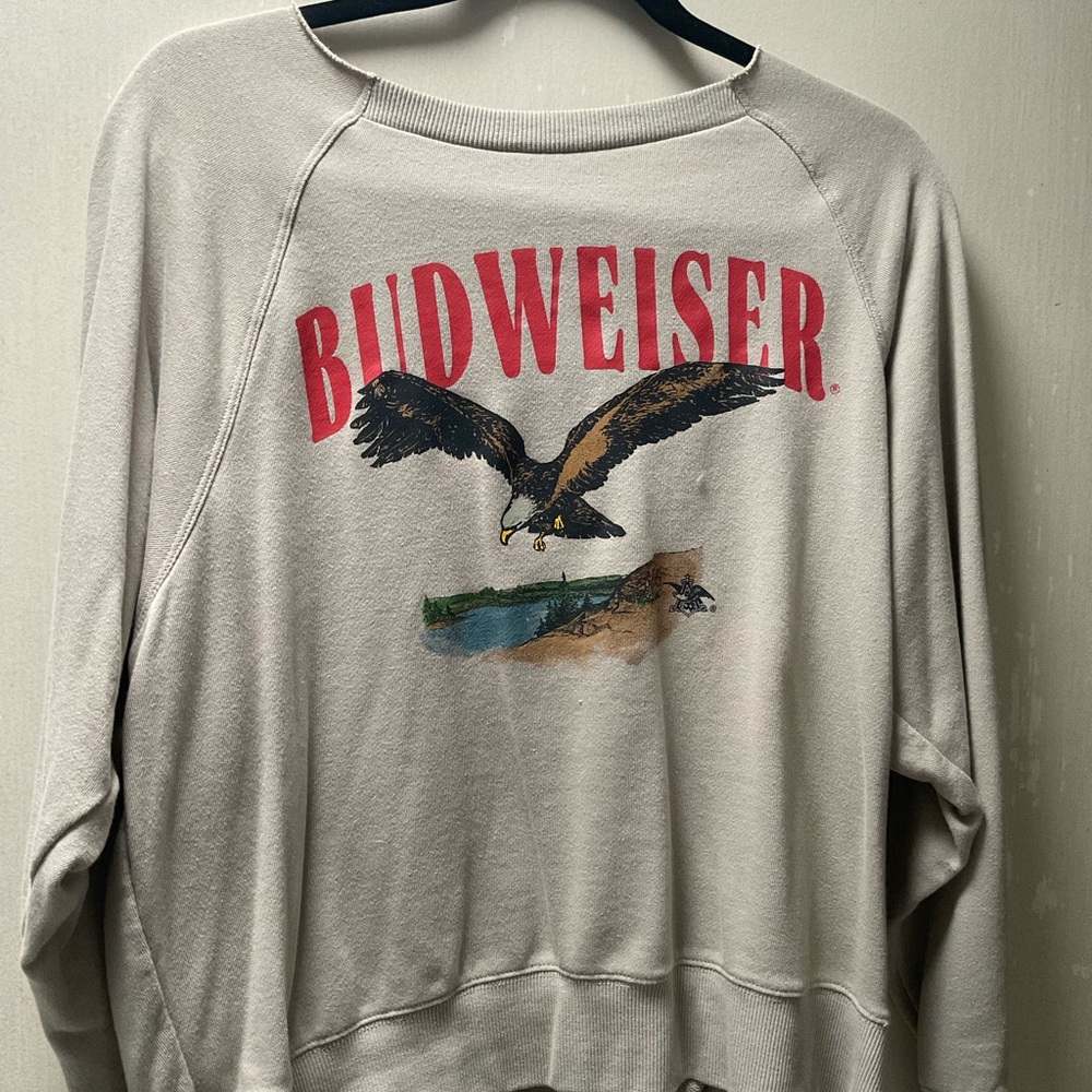 Budweiser Beige Sweatshirt with Red Logo Size Small